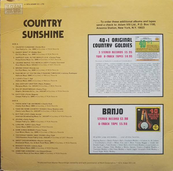 Cover zu Various - Country Sunshine | 1974 | Vinyl | Rock, Folk, World, & Country | US Schallplatten Ankauf