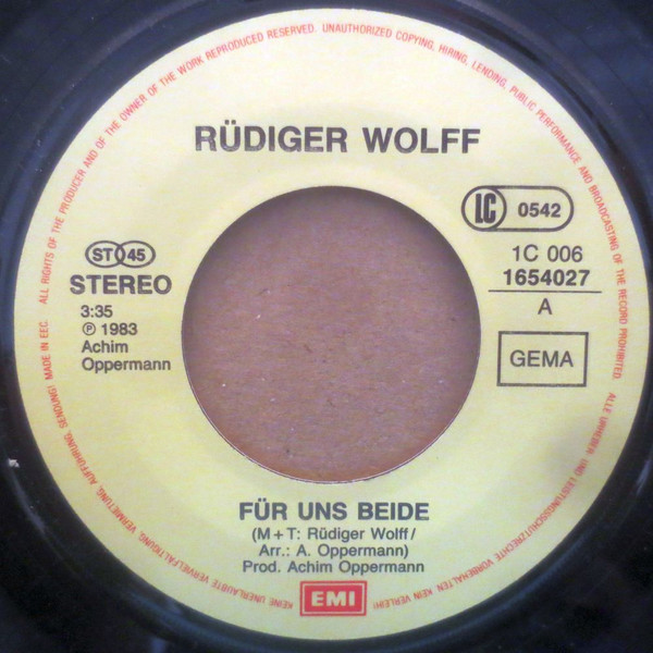 Cover zu Rüdiger Wolff - Für Uns Beide | 1983 | Vinyl | Pop | Germany Schallplatten Ankauf