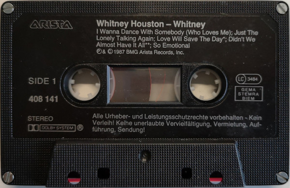 Cover zu Whitney Houston - Whitney | 1987 | Cassette, Album | Pop | Europe