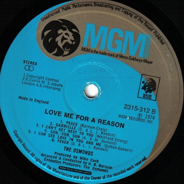 Cover zu The Osmonds - Love Me For A Reason | 1974 | Vinyl | Rock | UK