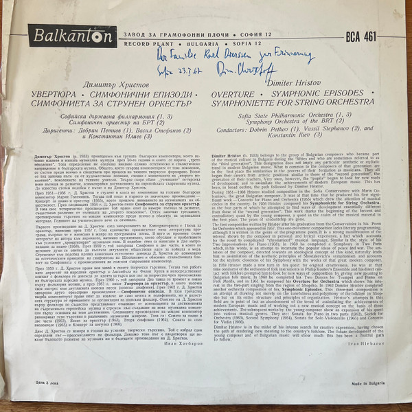 Cover zu Dimiter Hristov, Sofia Philharmonic Orchestra, Bulgarian Radio Symphony Orchestra - Overture / Symphonic Episodes / Symphoniette For String Orchestra | Vinyl | Classical | Bulgaria