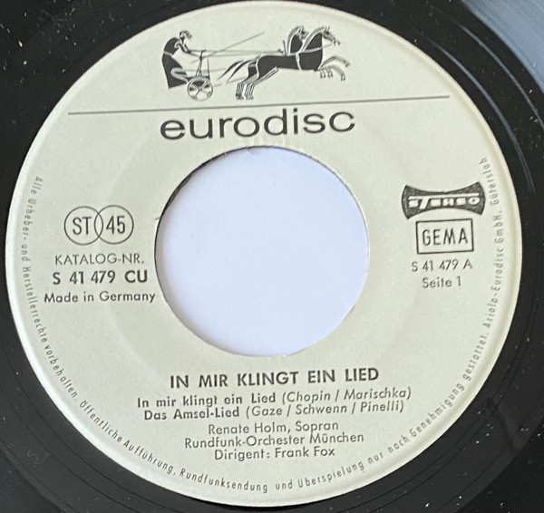 Cover zu Renate Holm, Münchner Rundfunkorchester, Frank Fox - In Mir Klingt Ein Lied | Vinyl | Classical | Germany