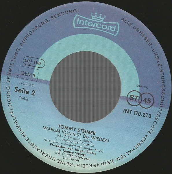 Cover zu Tommy Steiner - Jennifer | 1986 | Vinyl | Pop | Germany