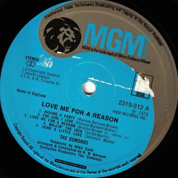 Cover zu The Osmonds - Love Me For A Reason | 1974 | Vinyl | Rock | UK Schallplatten Ankauf