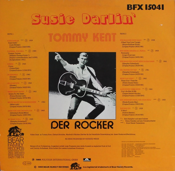 Cover zu Tommy Kent - Susie Darlin' | 1980 | Vinyl | Rock, Pop | Germany