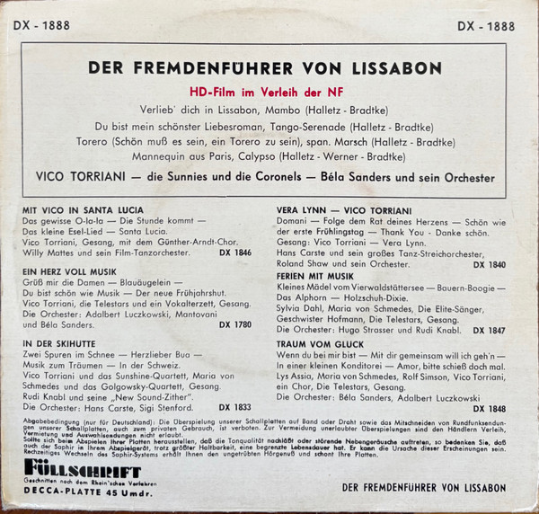 Cover zu Vico Torriani - Der Fremdenführer Von Lissabon | 1956 | Vinyl | Pop | Germany