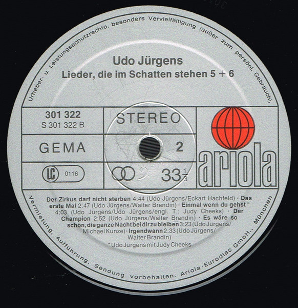 Cover zu Udo Jürgens - Lieder, Die Im Schatten Stehen 5+6 | 1981 | Vinyl | Pop | Germany