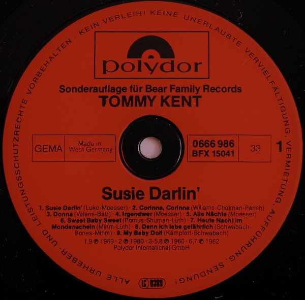 Cover zu Tommy Kent - Susie Darlin' | 1980 | Vinyl | Rock, Pop | Germany