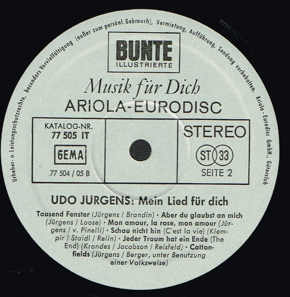 Cover zu Udo Jürgens - Mein Lied Für Dich | 1968 | Vinyl | Pop | Germany