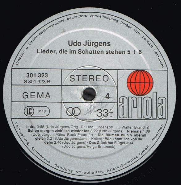 Cover zu Udo Jürgens - Lieder, Die Im Schatten Stehen 5+6 | 1981 | Vinyl | Pop | Germany