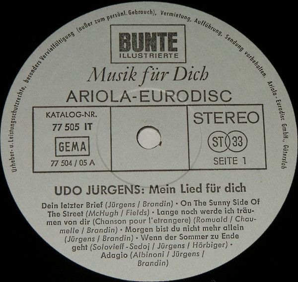 Cover zu Udo Jürgens - Mein Lied Für Dich | 1968 | Vinyl | Pop | Germany Schallplatten Ankauf