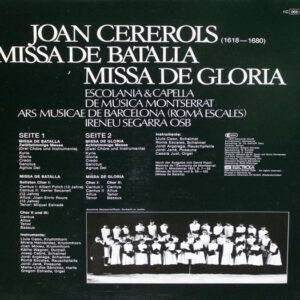 Bild Escolania & Capella De Música Montserrat, Ars Musicae De Barcelona, Ireneu Segarra OSB – Joan Cererols: Missa De Batalia, Missa De Gloria | 1979 | Vinyl, LP, Album, Stereo | Classical Schallplatten Ankauf
