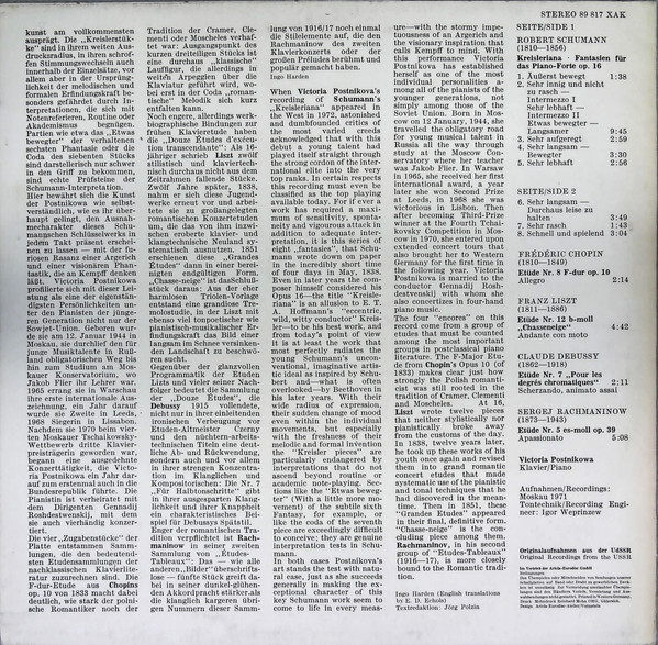 Cover zu Victoria Postnikova - Victoria Postnikowa spielt Klavierwerke | 1970 | Vinyl | Classical | Germany