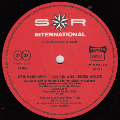 Cover zu Reinhard Mey - Ich Bin Aus Jenem Holze | 1971 | Vinyl | Pop, Folk, World, & Country | Germany Schallplatten Ankauf