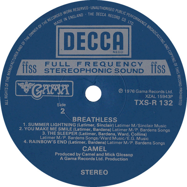 Cover zu Camel - Breathless | 1978 | Vinyl, LP, Album, Stereo | Rock | UK