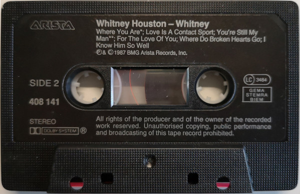 Cover zu Whitney Houston - Whitney | 1987 | Cassette, Album | Pop | Europe