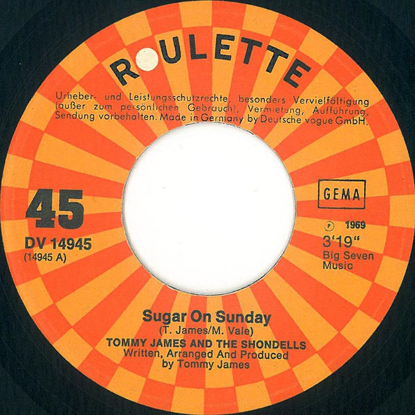 Cover zu Tommy James & The Shondells - Sugar On Sunday | 1969 | Vinyl | Rock | Germany