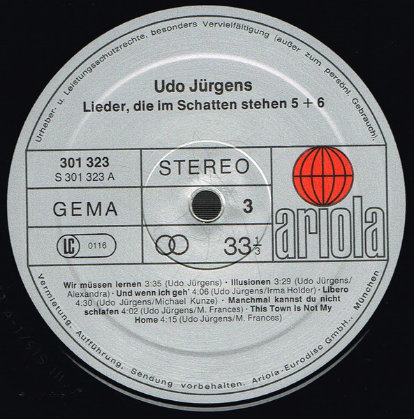 Cover zu Udo Jürgens - Lieder, Die Im Schatten Stehen 5+6 | 1981 | Vinyl | Pop | Germany Schallplatten Ankauf