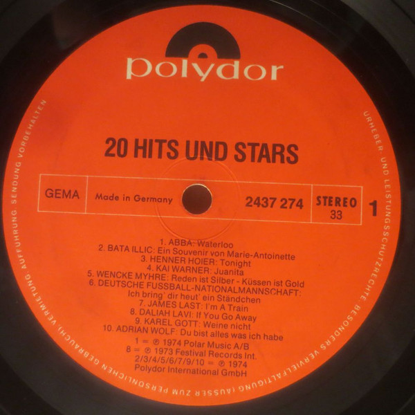 Cover zu Various - 20 Hits Und Stars | 1974 | Vinyl | Pop | Germany Schallplatten Ankauf