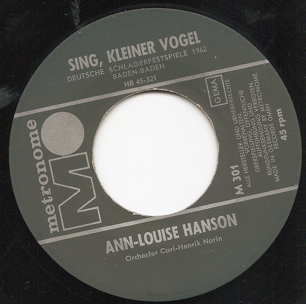 Cover zu Ann-Louise Hanson - Au Revoir, Auf Wiedersehn / Sing' Kleiner Vogel | 1962 | Vinyl | Pop | Germany Schallplatten Ankauf