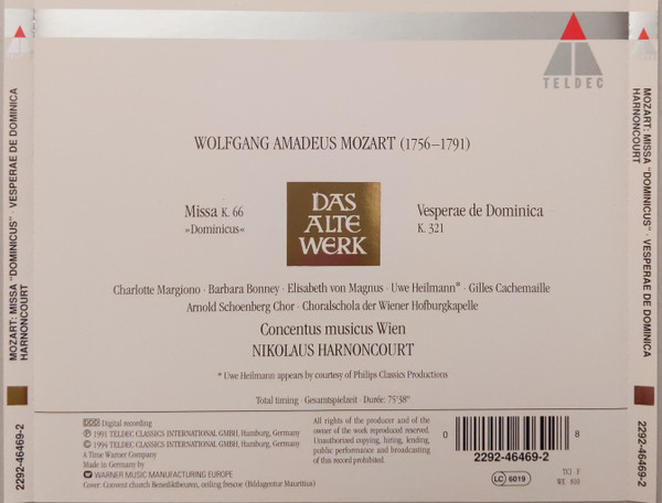 Cover zu Wolfgang Amadeus Mozart, Charlotte Margiono, Barbara Bonney, Elisabeth Von Magnus, Uwe Heilmann, Gilles Cachemaille, Arnold Schoenberg Chor, Concentus Musicus Wien, Nikolaus Harnoncourt - Mo Schallplatten Ankauf