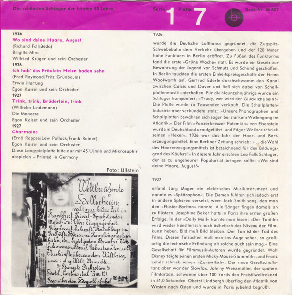 Cover zu Various - Die Schönsten Schlager Der Letzten 50 Jahre - Serie 1, Platte 7 | Vinyl | Pop | Germany