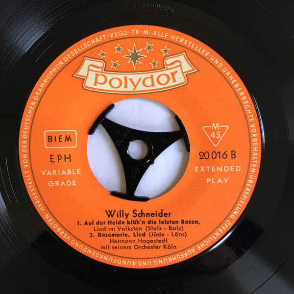 Cover zu Willy Schneider - Wenn Abends Die Heide Träumt / Vor Meinem Vaterhaus / Auf Der Heide Blüh'n Die Letzten Rosen / Rosemarie | 1962 | Vinyl | Pop | Germany Schallplatten Ankauf
