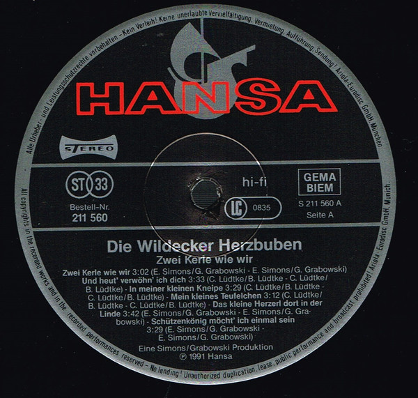Cover zu Die Wildecker Herzbuben - Zwei Kerle Wie Wir | 1991 | Vinyl | Pop | Germany Schallplatten Ankauf