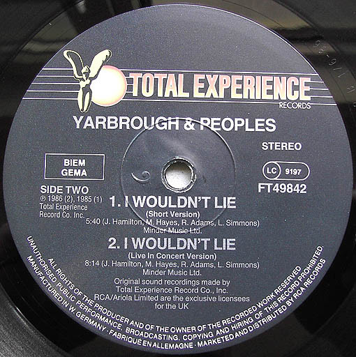 Cover zu Yarbrough & Peoples - I Wouldn't Lie | 1986 | Vinyl | Funk / Soul | Europe