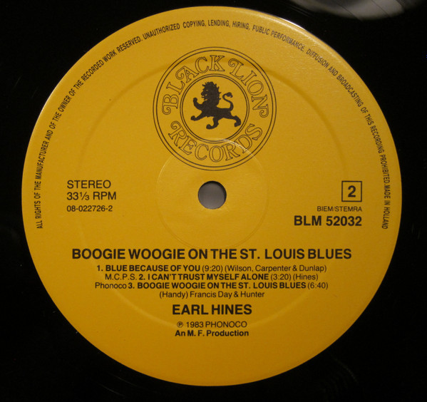 Cover zu Earl Hines - Earl Hines (Boogie Woogie On The St Louis Blues) | 1983 | Vinyl | Jazz, Blues | Netherlands Schallplatten Ankauf