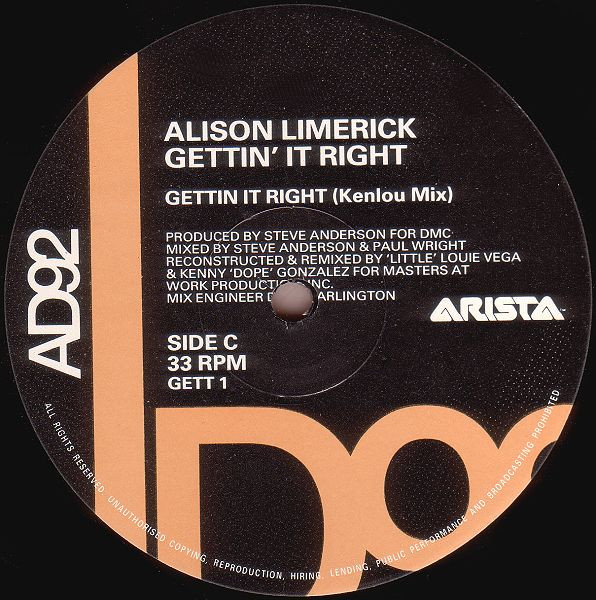 Cover zu Alison Limerick - Gettin' It Right | 1992 | Vinyl | Electronic | UK