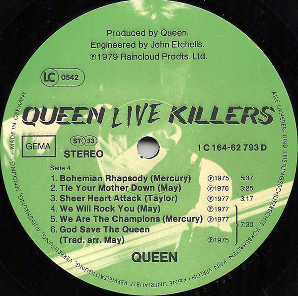 Cover zu Queen - Live Killers | 1979 | Vinyl, LP, Album, Stereo, 2xLP, Gat | Rock | Germany