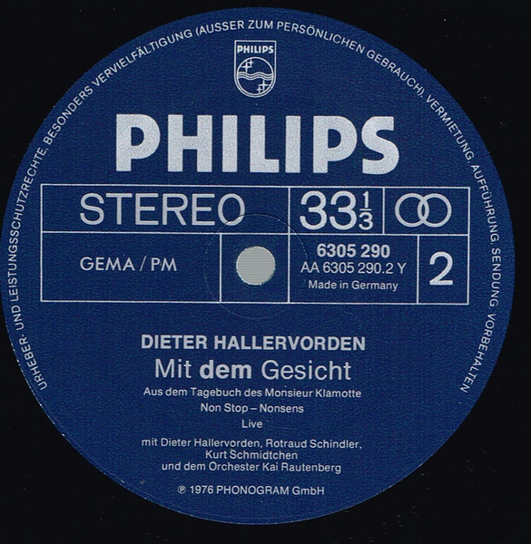 Cover zu Dieter Hallervorden - Mit Dem Gesicht... | 1976 | Vinyl | Non-Music, Pop | Germany