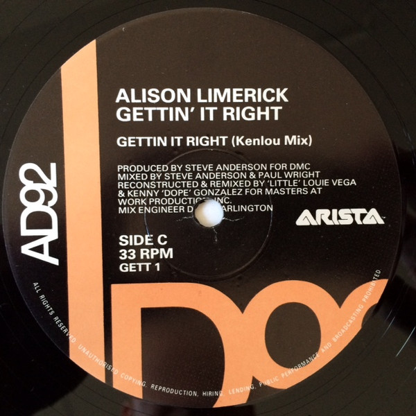 Cover zu Alison Limerick - Gettin' It Right | 1992 | Vinyl | Electronic | UK