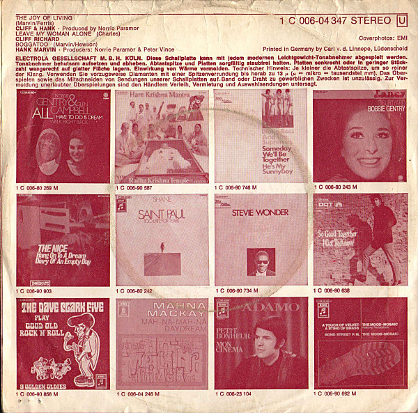 Cover zu Cliff Richard & Hank Marvin - The Joy Of Living | 1970 | Vinyl | Rock, Pop | Germany Schallplatten Ankauf