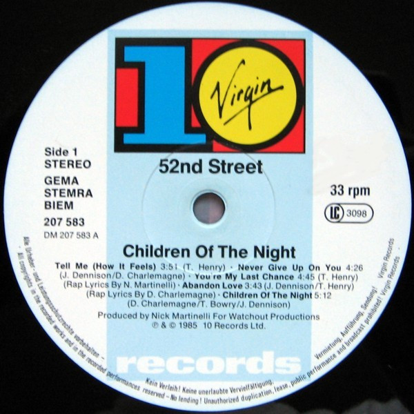 Cover zu 52nd Street - Children Of The Night | 1985 | Vinyl | Electronic, Funk / Soul | Europe
