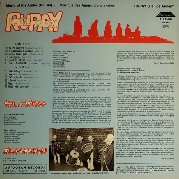 Cover zu Rupay - Heilige Anden | 1984 | LP, Album | Folk, World, & Country | Germany Schallplatten Ankauf
