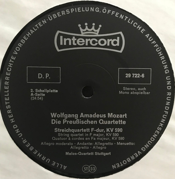 Cover zu Wolfgang Amadeus Mozart, Melos Quartett - Die preussischen Quartette | 1973 | Vinyl | Classical | Germany