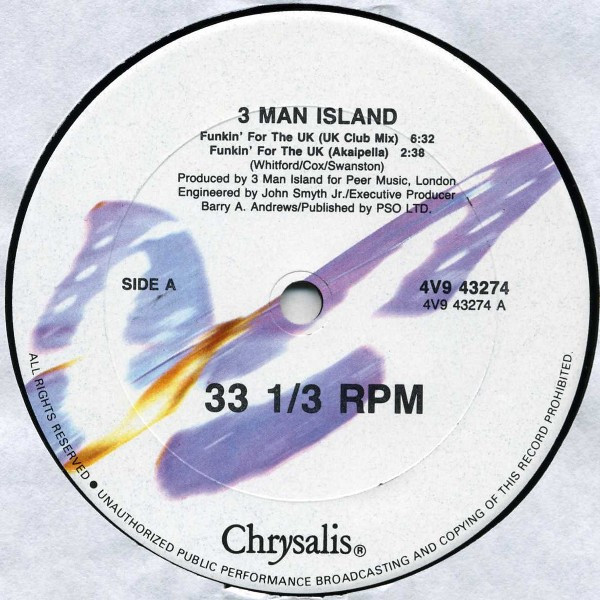 Cover zu 3 Man Island Featuring Carol Jiani - Funkin' For The UK | 1988 | Vinyl | Electronic, Hip Hop, Funk / Soul | US Schallplatten Ankauf