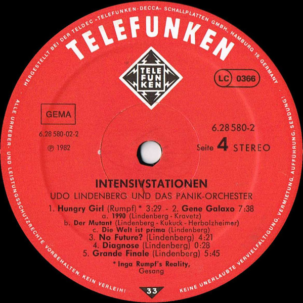 Cover zu Udo Lindenberg - Live - Intensivstationen | 1982 | 2xLP, Album, Gat | Rock | Germany