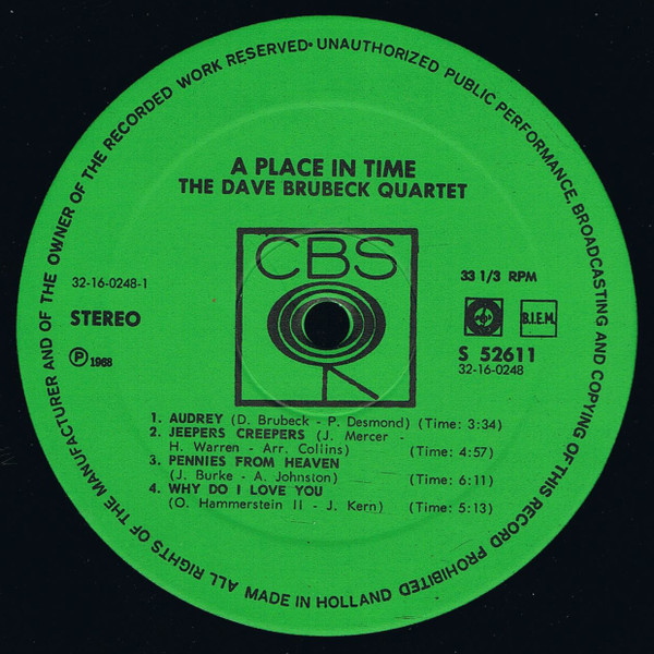 Cover zu The Dave Brubeck Quartet - A Place In Time | Vinyl | Jazz | Netherlands Schallplatten Ankauf
