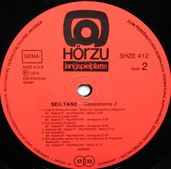 Cover zu Adamo - Seiltanz - Kieselsteine 2 | 1974 | LP, Album, Gat | Pop | Germany