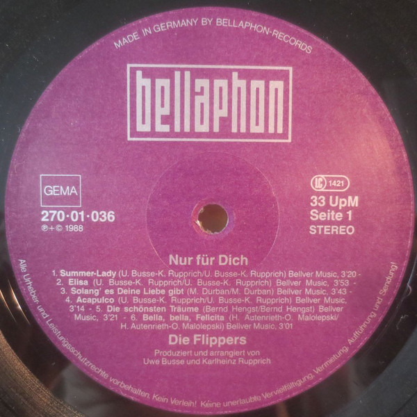 Cover zu Die Flippers - Nur Für Dich | 1988 | Vinyl | Pop | Germany