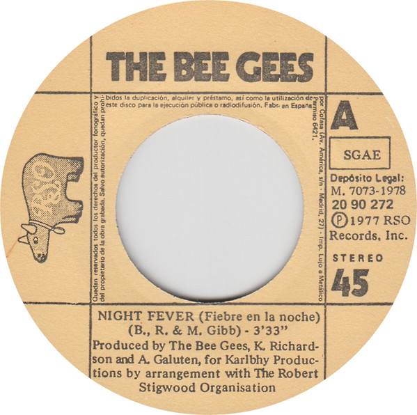 Cover zu Bee Gees - Night Fever = Fiebre En La Noche | 1978 | Vinyl, 45 RPM, 7