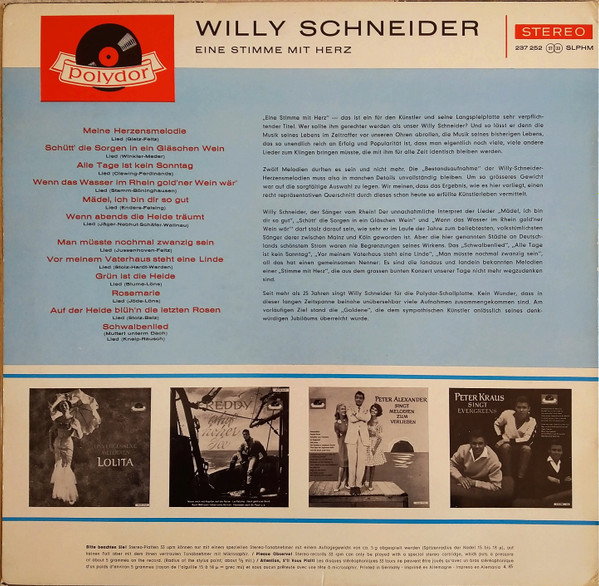 Cover zu Willy Schneider - Eine Stimme Mit Herz | 1965 | Vinyl | Pop, Folk, World, & Country | Germany Schallplatten Ankauf