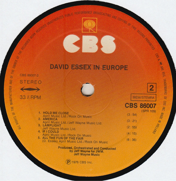 Cover zu David Essex - In Europe | 1976 | Vinyl | Pop | Netherlands