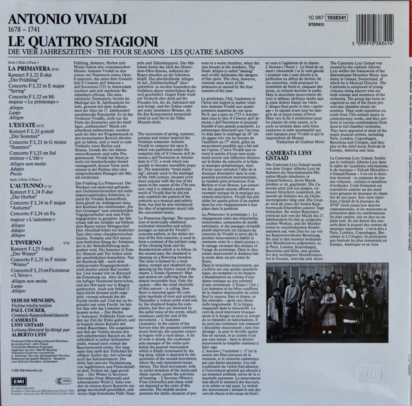 Cover zu Antonio Vivaldi, Yehudi Menuhin, Camerata Lysy Gstaad - Die Vier Jahreszeiten | Vinyl | Classical | Germany Schallplatten Ankauf