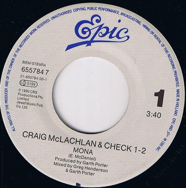 Cover zu Craig McLachlan & Check 1-2 - Mona | 1990 | Vinyl | Rock, Pop | Europe
