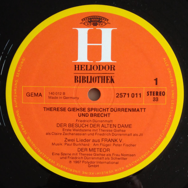 Cover zu Therese Giehse - Therese Giehse Spricht Dürrenmatt Und Brecht | 1975 | Vinyl | Non-Music | Germany