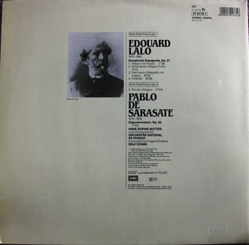 Cover zu Édouard Lalo, Pablo de Sarasate, Anne-Sophie Mutter • Seiji Ozawa / Orchestre National de France - Symphonie Espagnole • Zigeunerweisen | 1985 | Vinyl | Classical | Europe Schallplatten Ankauf